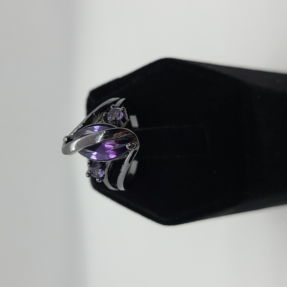 Dark Purple Marquise Cut and Black Titanium Size 6 Womens Ring